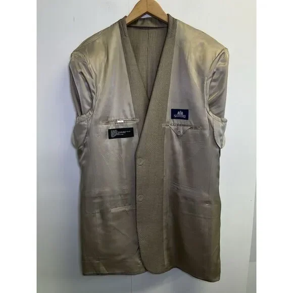 Stafford Men's 44L Silk/Wool Blend Sports Coat Tan Brown Blazer Jacket - Picture 8 of 11